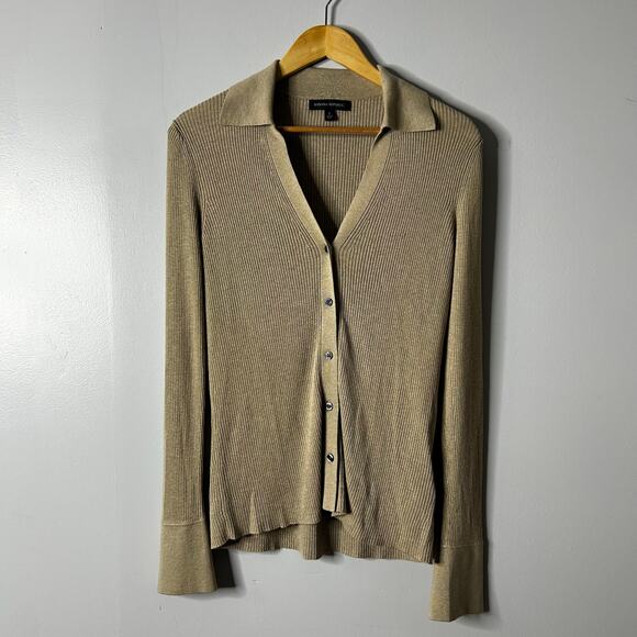 Banana Republic Silk Cashmere Ribbed Button Front Polo Women’s Small Minimalist - Picture 2 of 7